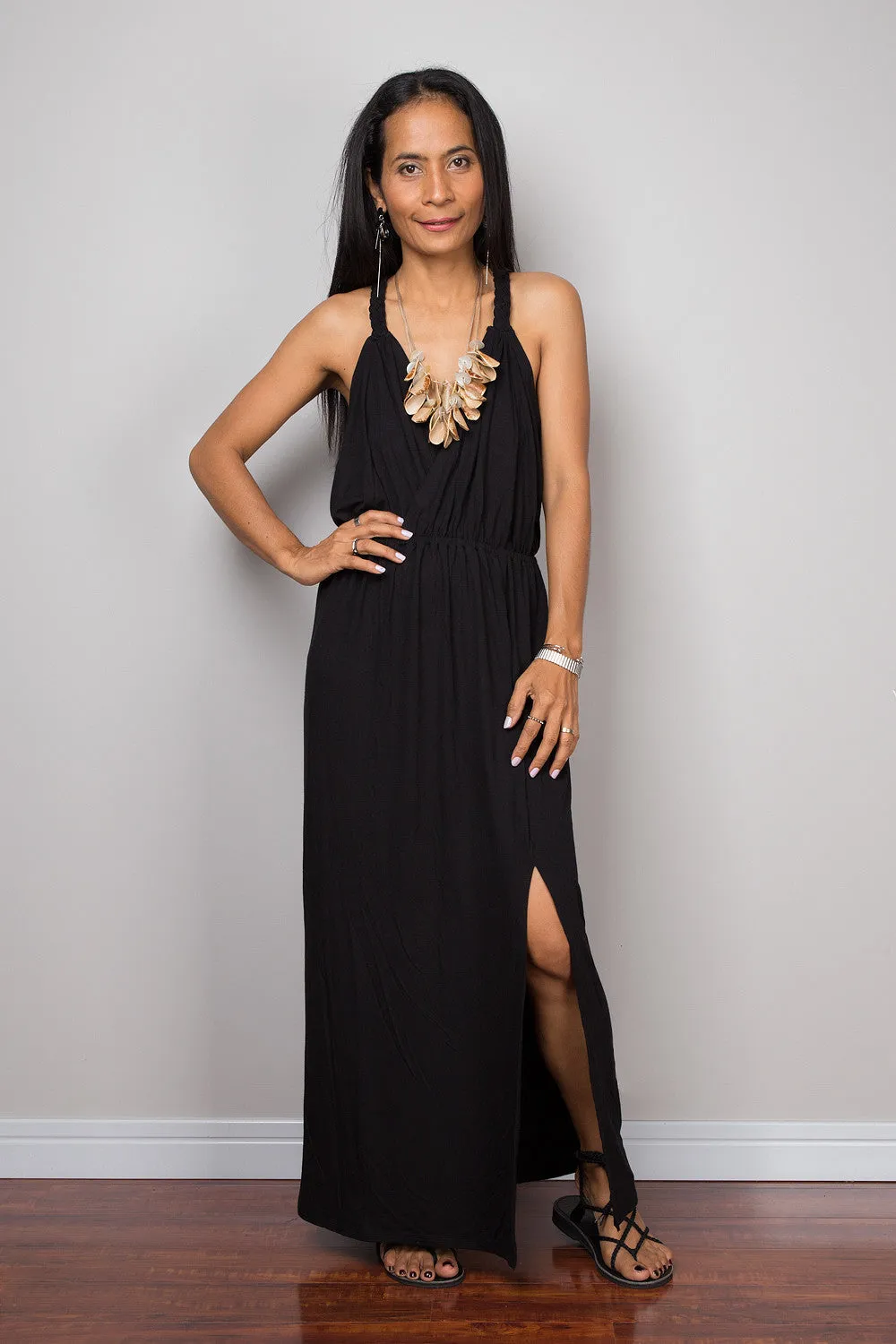 Black Halter dress with split