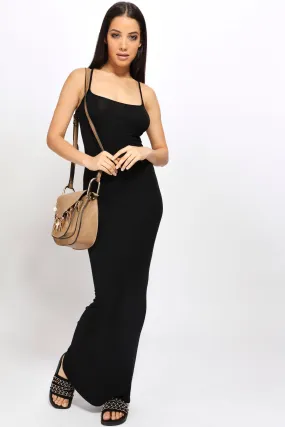 Black Jersey Strappy Back Maxi Dress