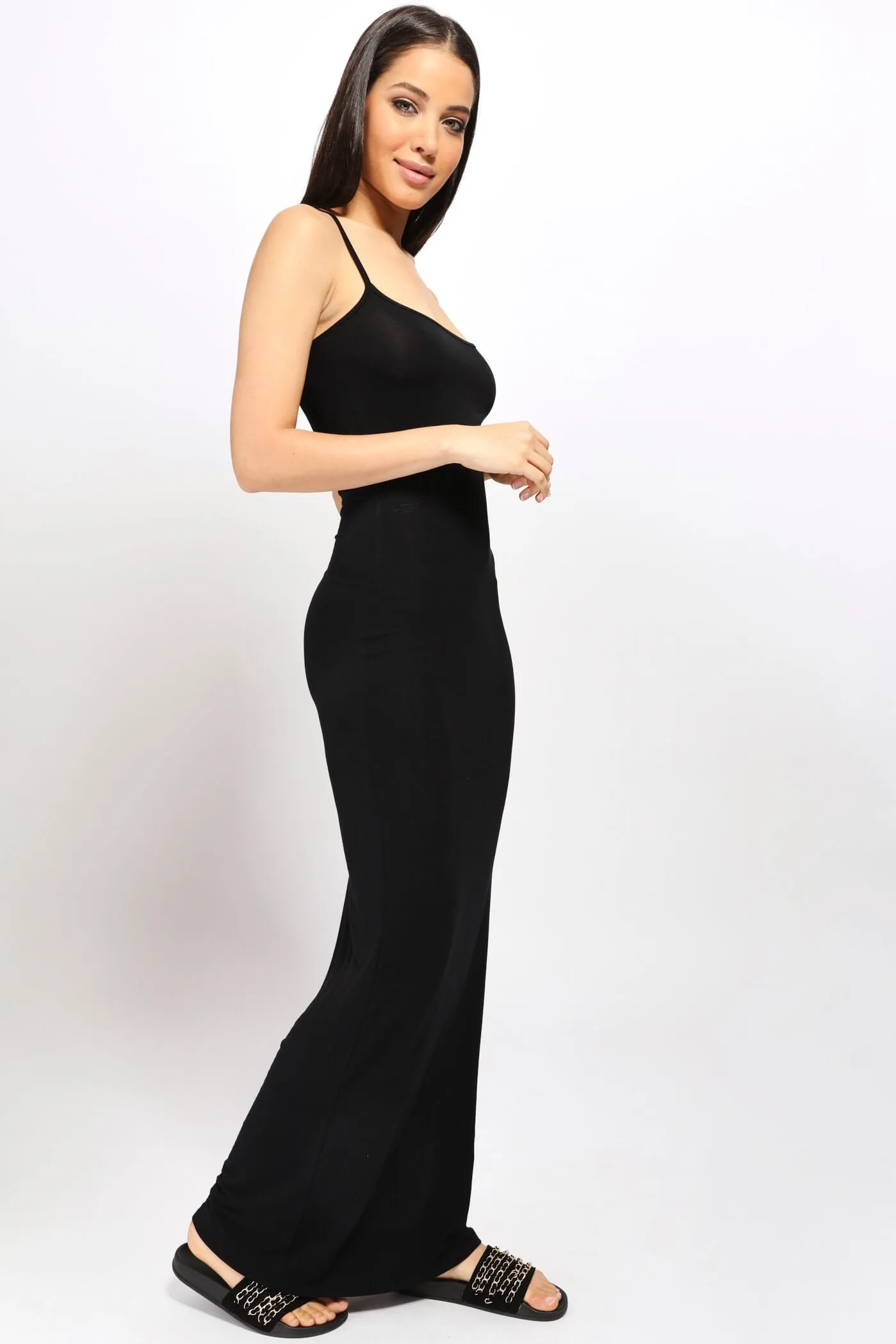 Black Jersey Strappy Back Maxi Dress