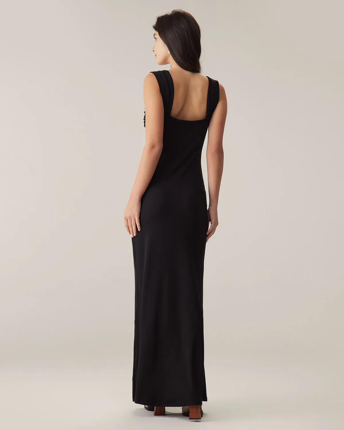 Black Ruched Trumpet Slip Maxi Dress