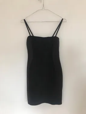 Black Strappy Panelled Bodycon Dress, Pretty Little Thing, Size 8 (Elastane, Polyester)