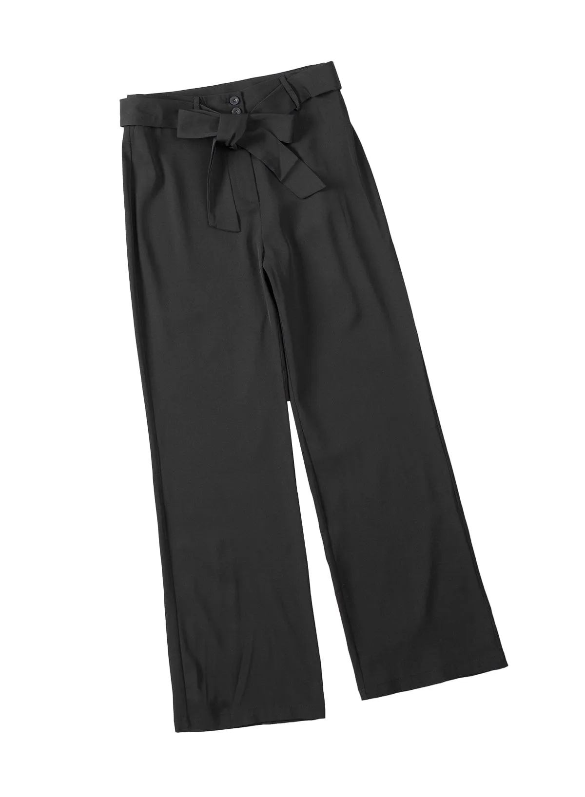 Black Tie-Front High Waist Flared Pants with Flare Leg