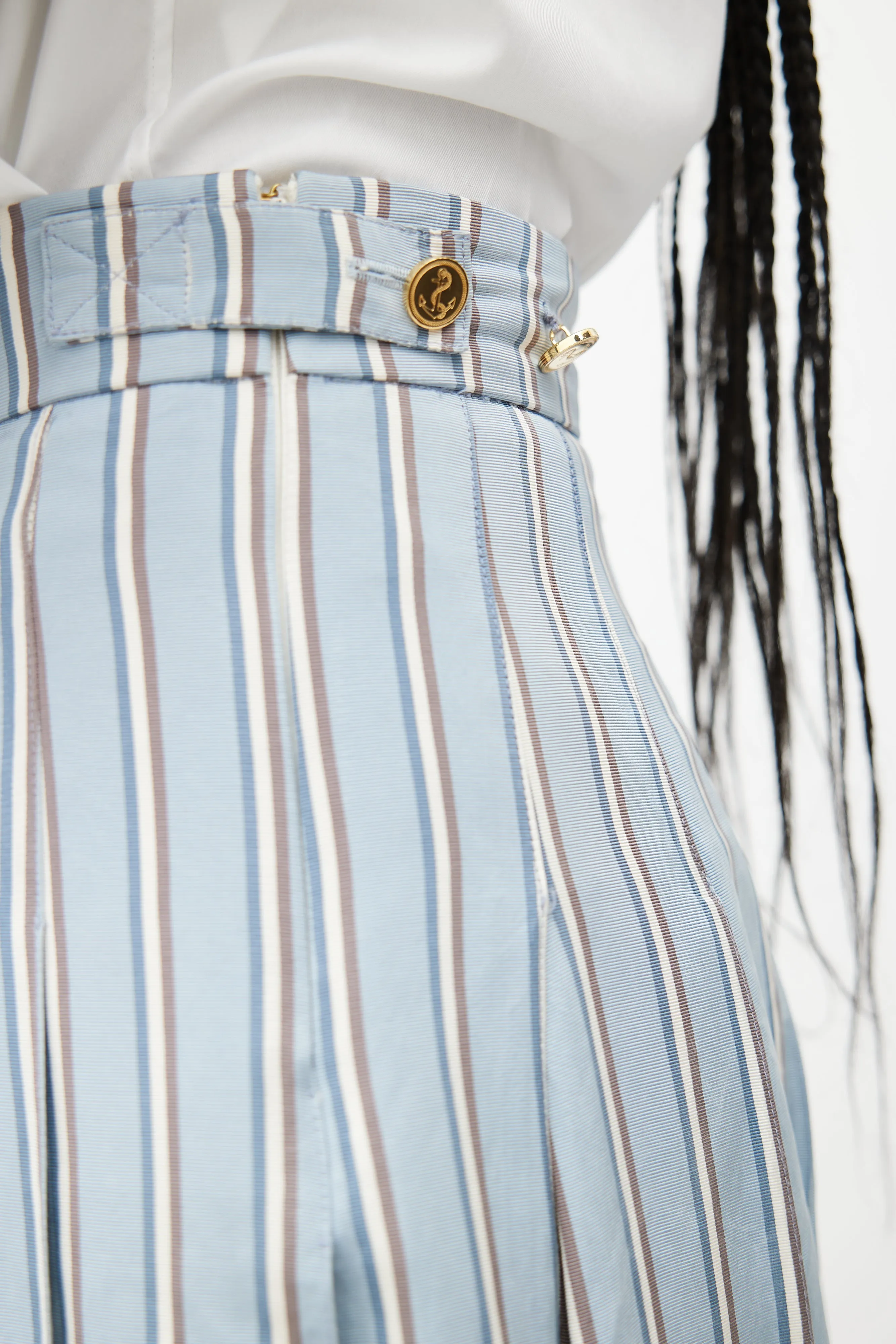 Blue & White Stripes Tie Skirt Suit