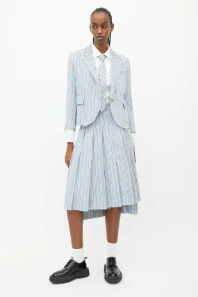 Blue & White Stripes Tie Skirt Suit