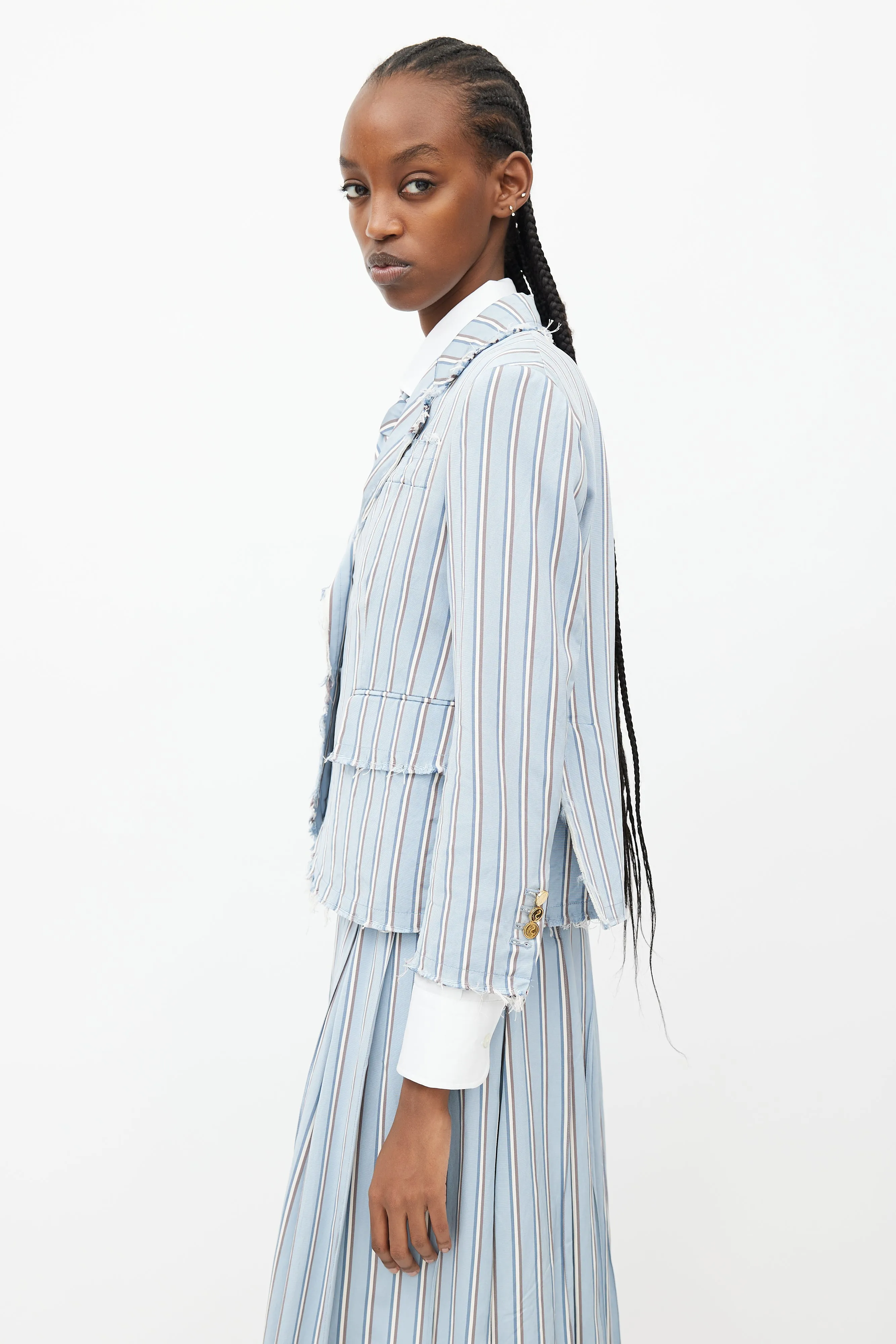 Blue & White Stripes Tie Skirt Suit