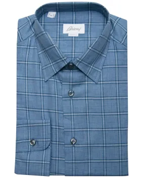 Blue and White Windowpane Sport Shirt