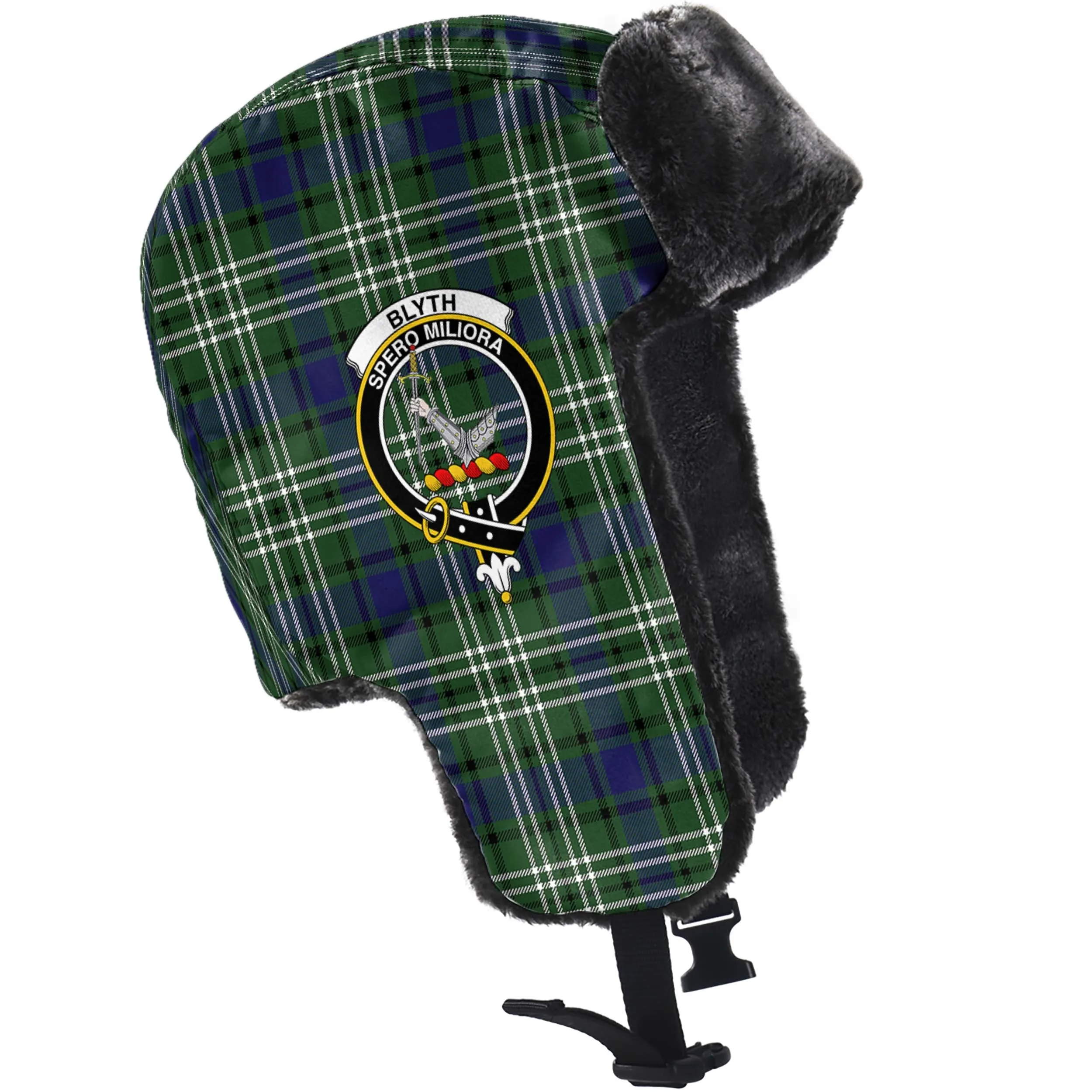 Blyth Tartan Winter Trapper Hat with Family Crest