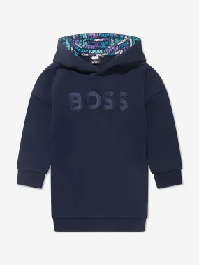 BOSS Girls Hooded Sweater Dress in Navy