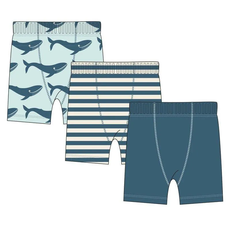 Boy's Print Bamboo Boxer Briefs (Set of 3) - Fresh Air Blue Whales, Deep Sea with Fresh Air & Nautical Stripe