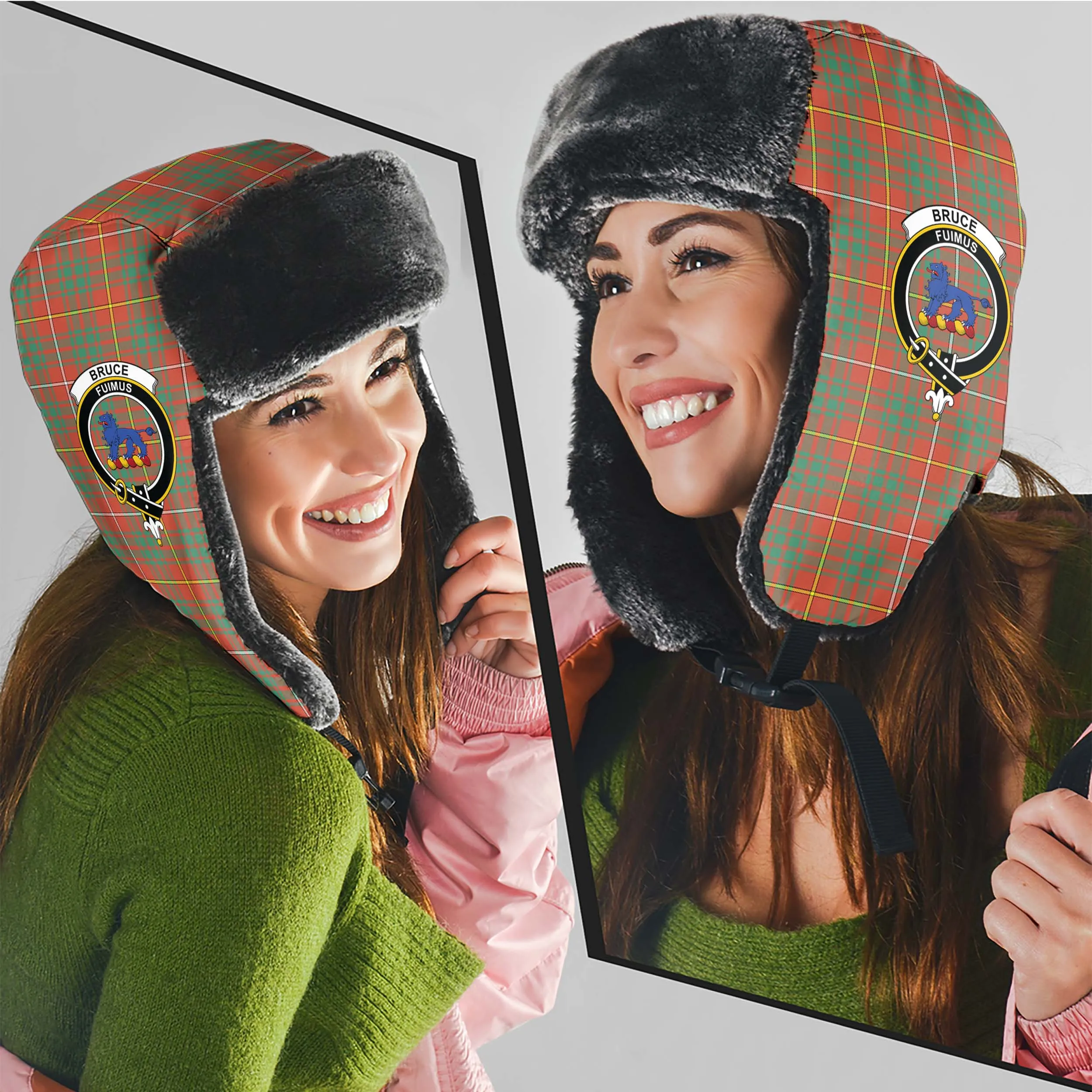 Bruce Ancient Tartan Winter Trapper Hat with Family Crest