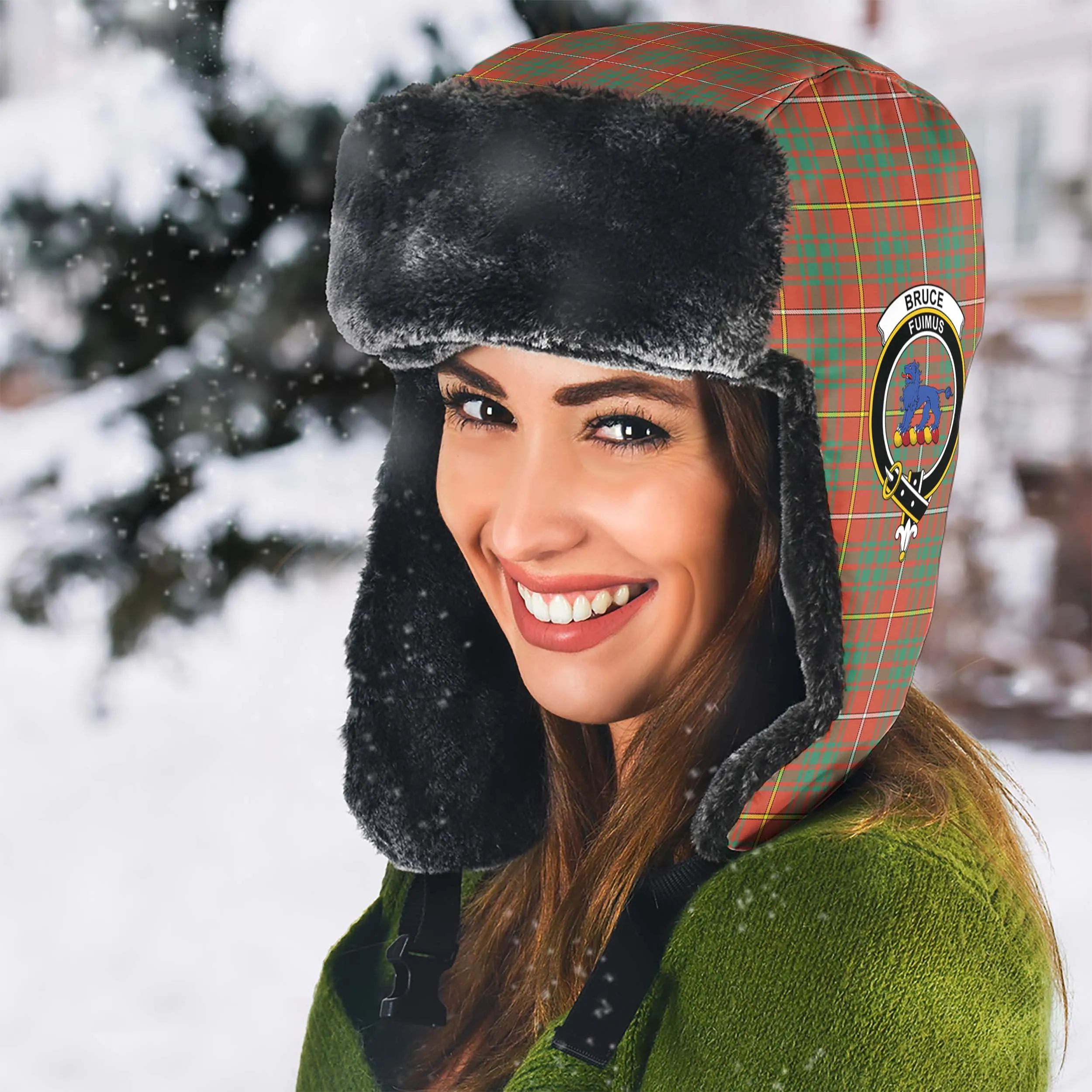 Bruce Ancient Tartan Winter Trapper Hat with Family Crest