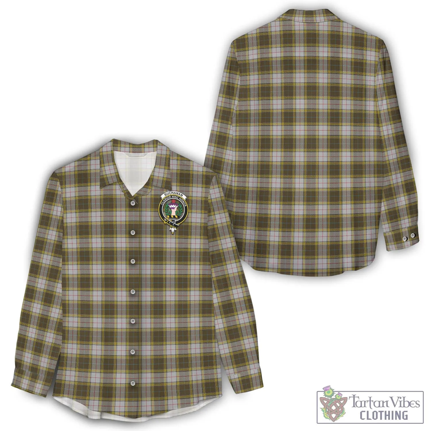 Buchanan Dress Tartan Women's Casual Shirt with Family Crest