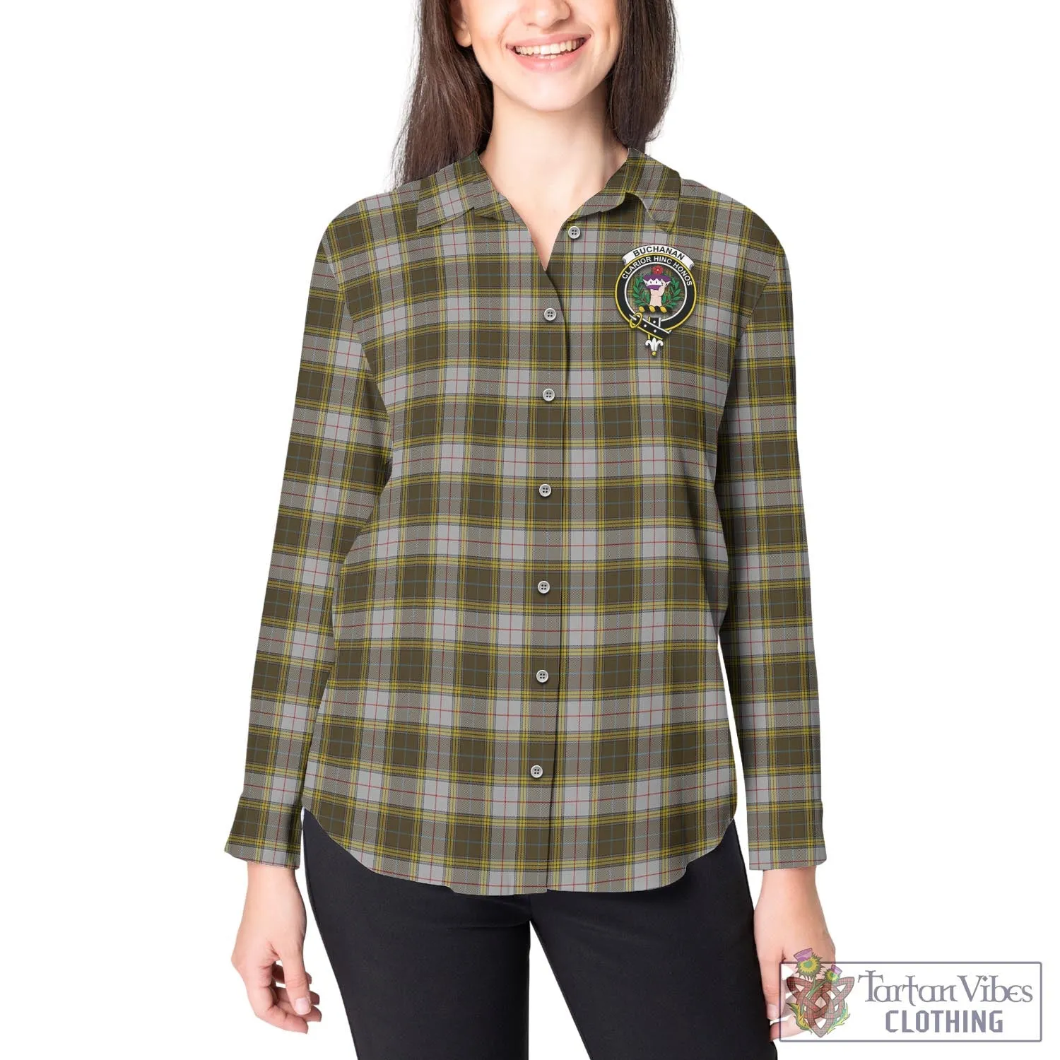 Buchanan Dress Tartan Women's Casual Shirt with Family Crest