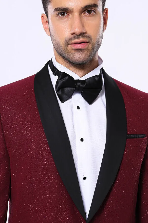 Burgundy Shawl Lapel Sparkly Men Tuxedo Jacket - Wessi