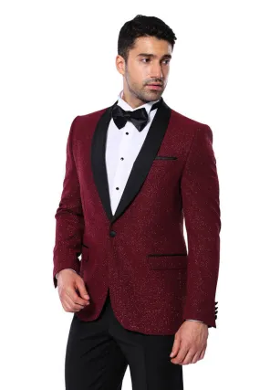 Burgundy Shawl Lapel Sparkly Men Tuxedo Jacket - Wessi