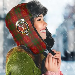 Burns Tartan Winter Trapper Hat with Family Crest