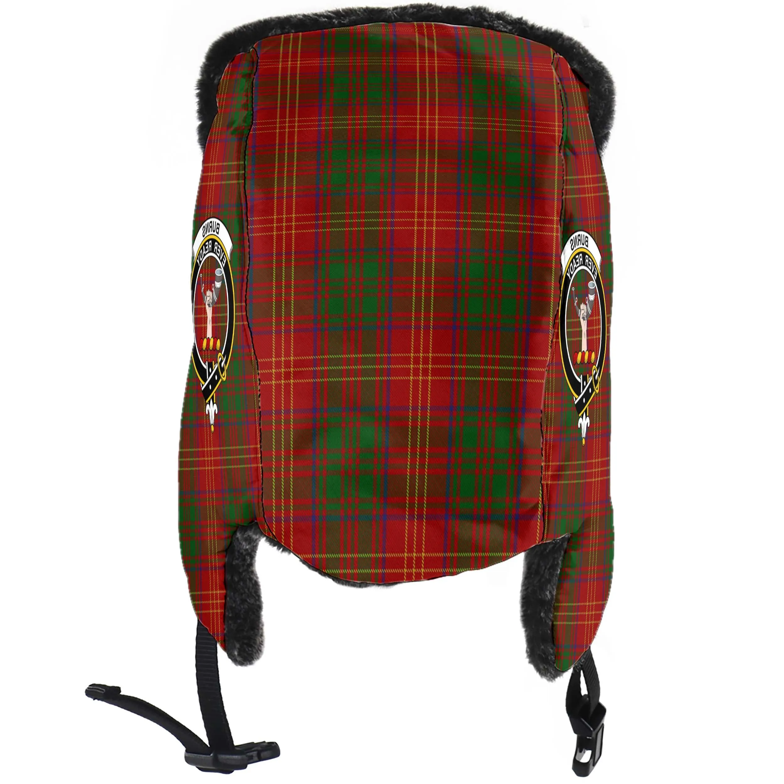 Burns Tartan Winter Trapper Hat with Family Crest