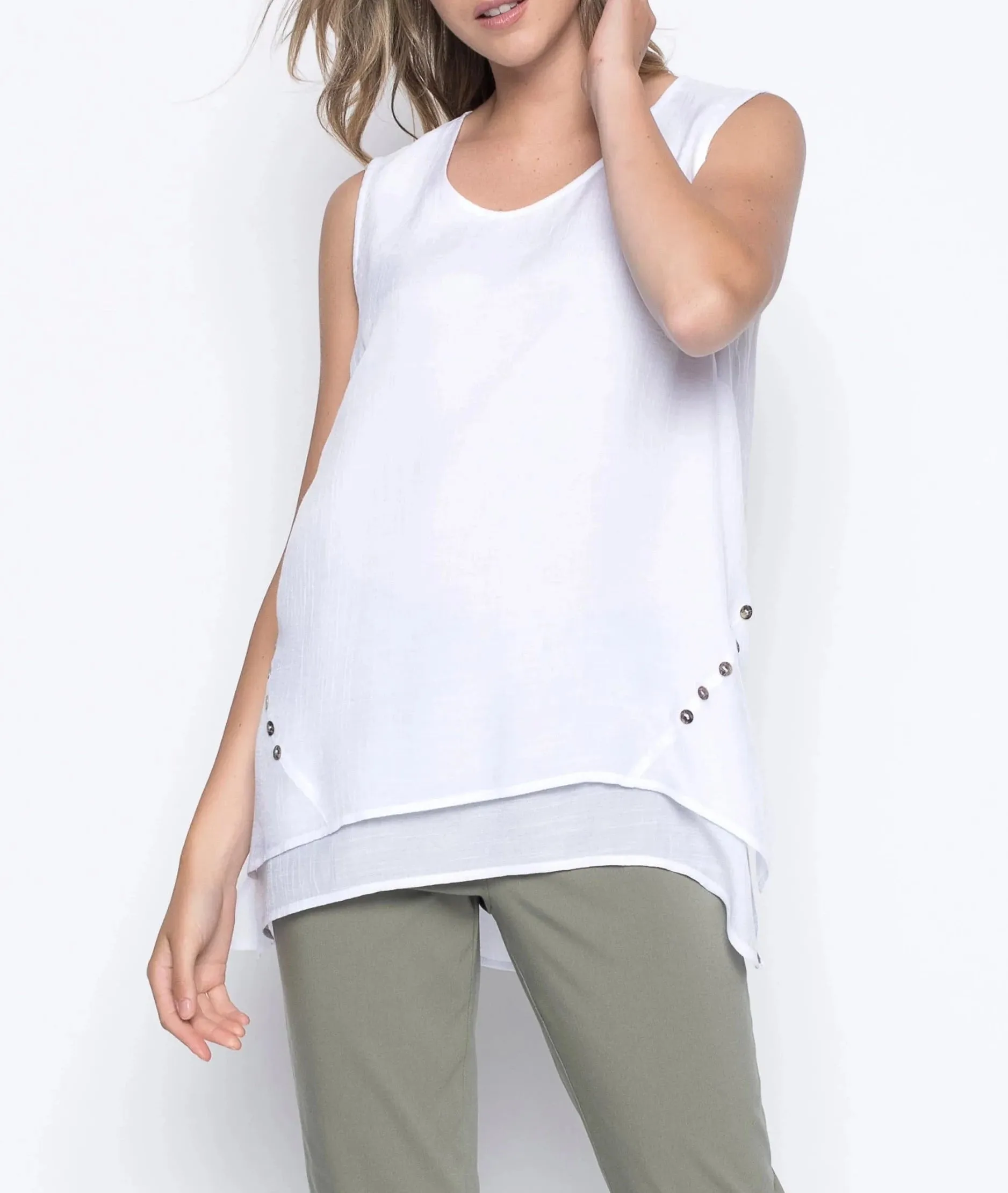 Button Trimmed Flared Tank