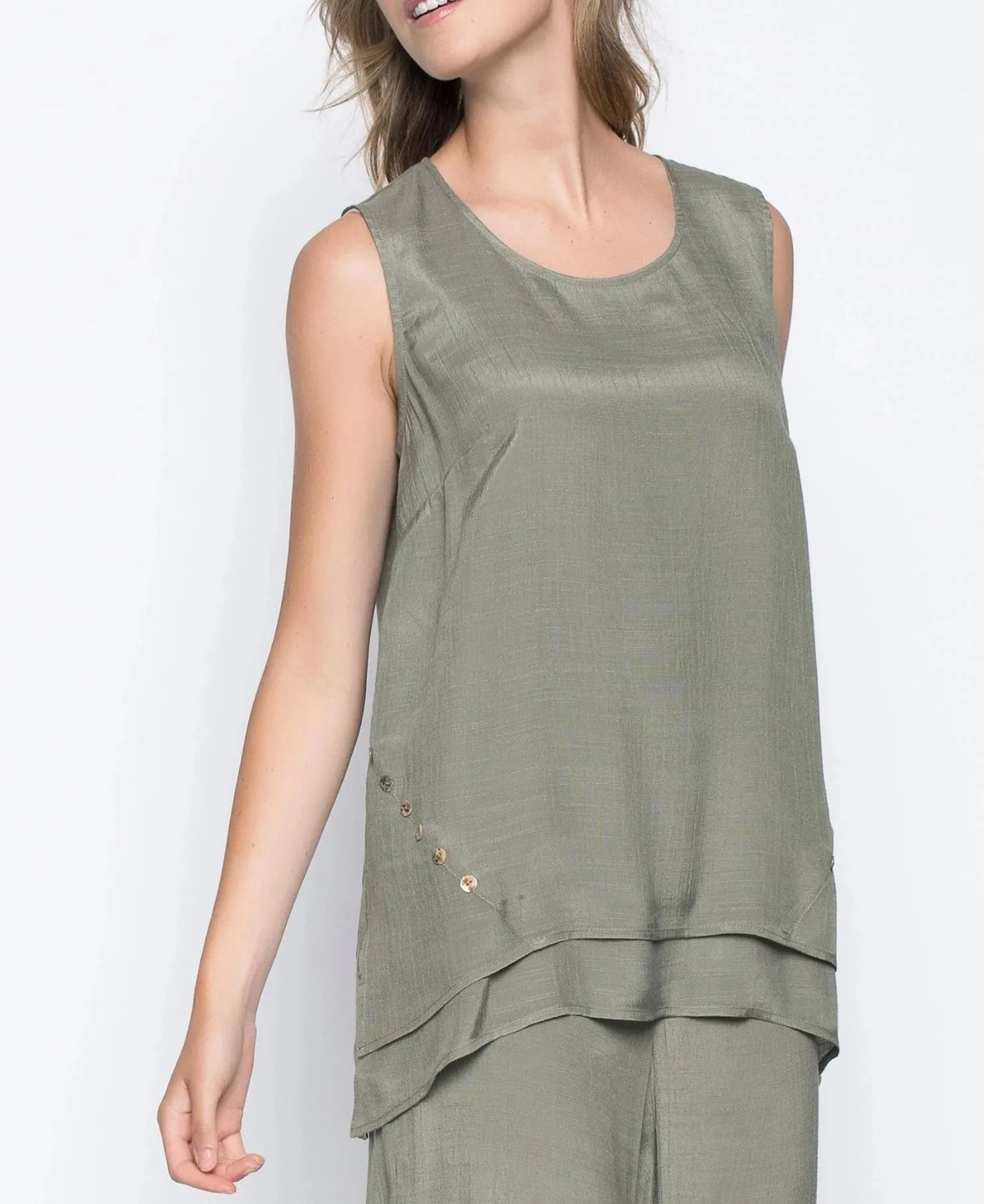 Button Trimmed Flared Tank