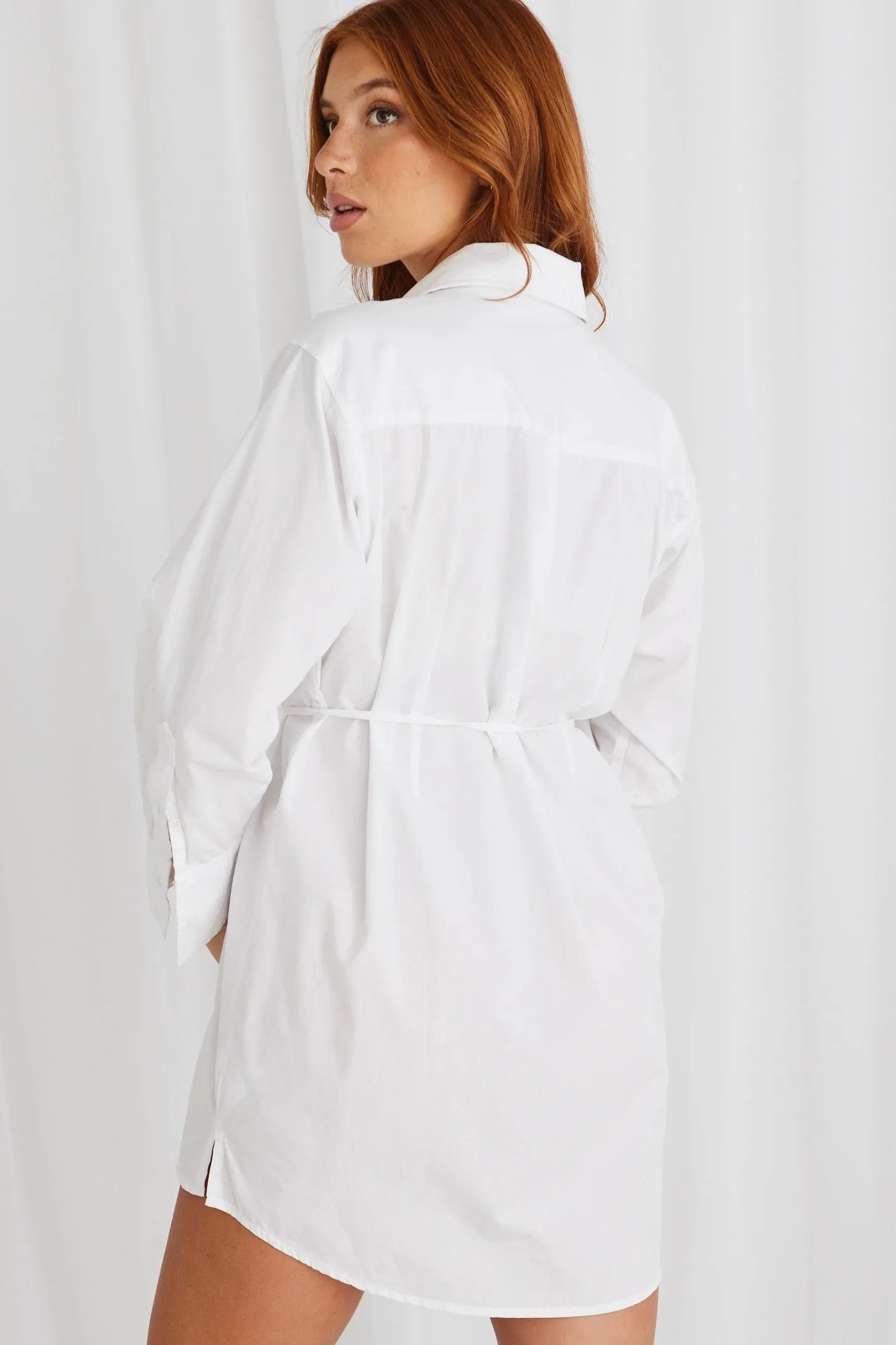 Calli White Poplin Boyfirend Shirt Dress