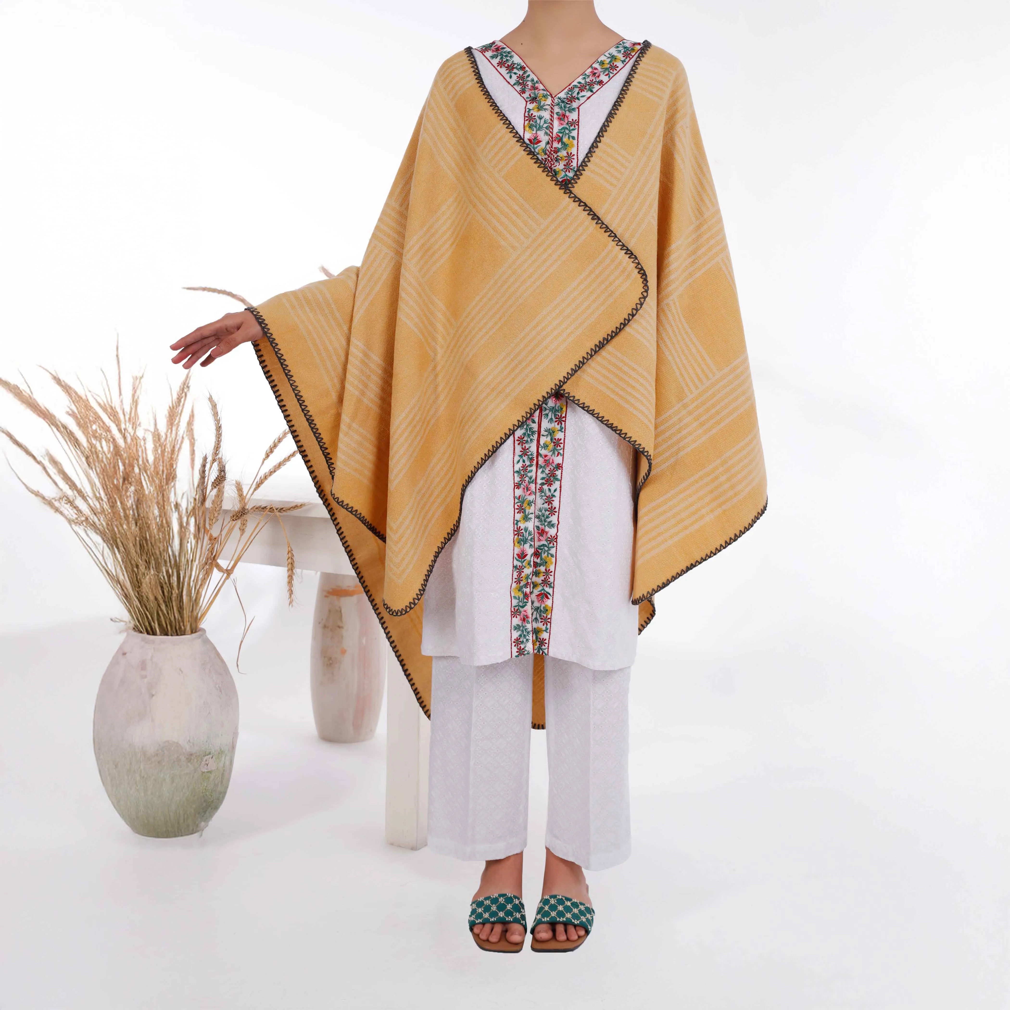 Camel Winter Acrylic Cape Shawl PW4946