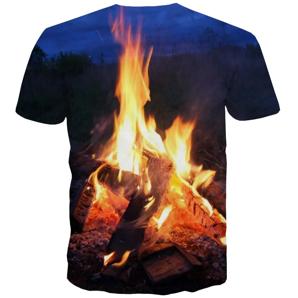 Camping T-shirt Men Sunset Tshirts Novelty Forest T shirts Funny Flame Shirt Print