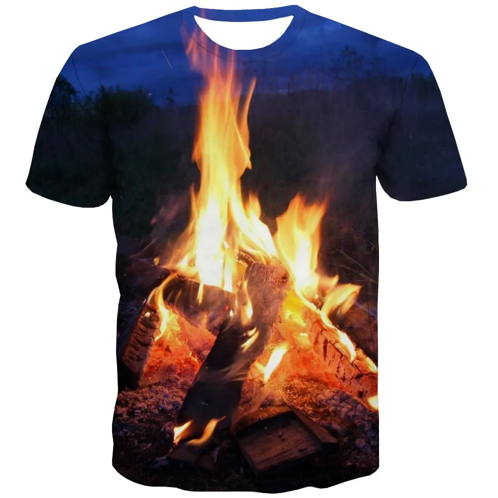 Camping T-shirt Men Sunset Tshirts Novelty Forest T shirts Funny Flame Shirt Print