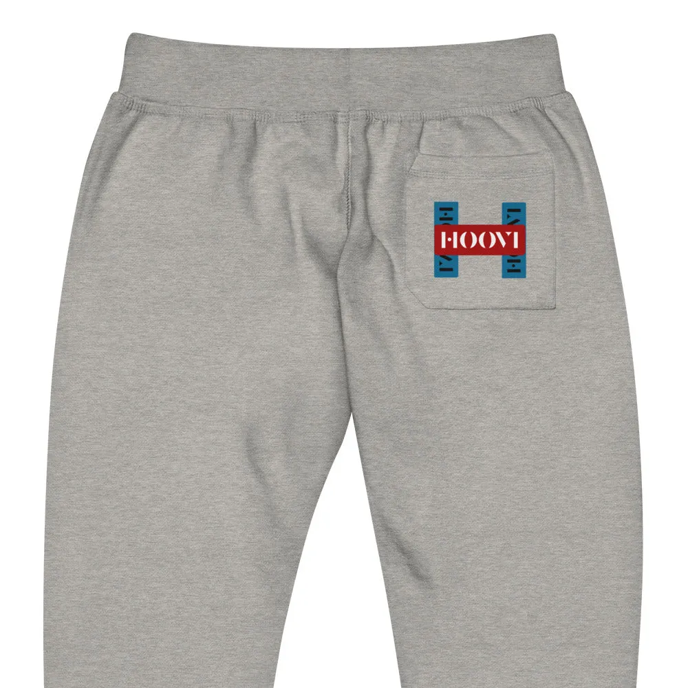 Capital H's Unisex Fleece Sweatpants (Black Hoovi Print) Muted Blue & Muted Red Logo