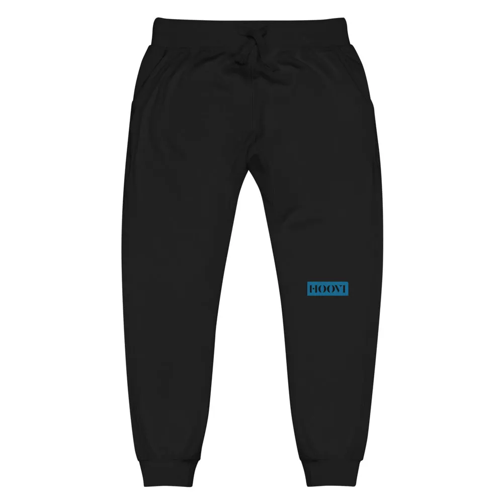 Capital H's Unisex Fleece Sweatpants (Black Hoovi Print) Muted Blue & Muted Red Logo