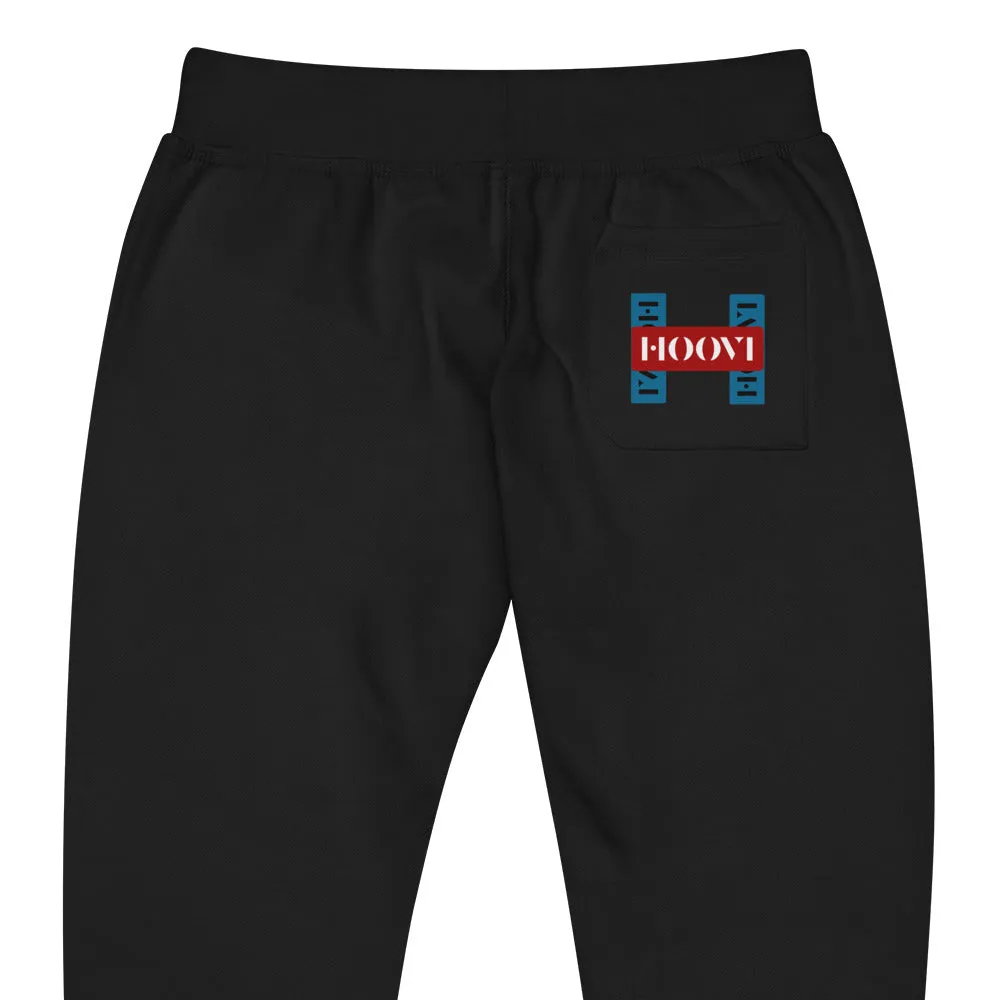 Capital H's Unisex Fleece Sweatpants (Black Hoovi Print) Muted Blue & Muted Red Logo