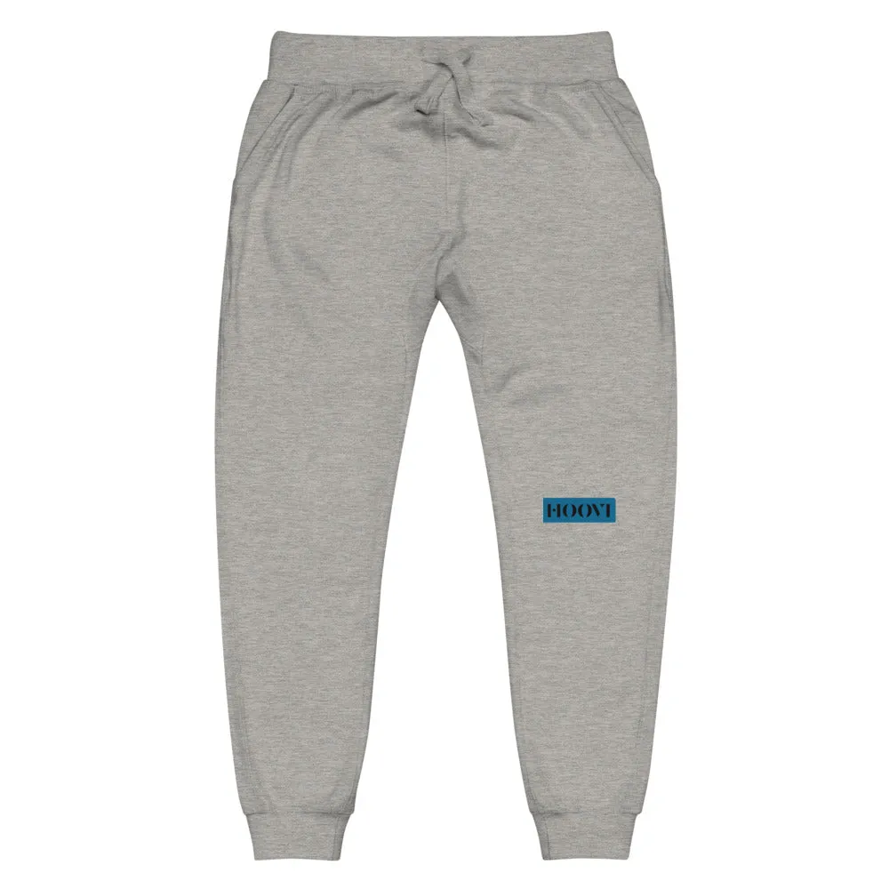 Capital H's Unisex Fleece Sweatpants (Black Hoovi Print) Muted Blue & Muted Red Logo