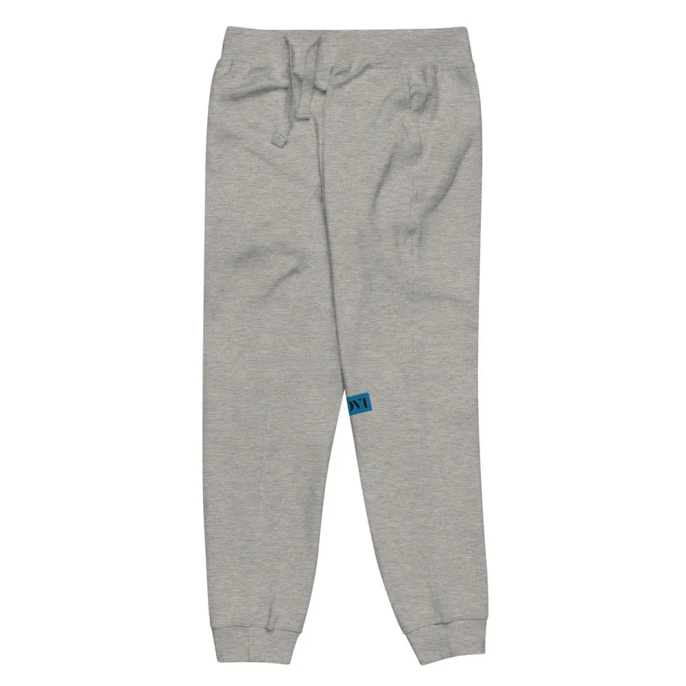 Capital H's Unisex Fleece Sweatpants (Black Hoovi Print) Muted Blue & Muted Red Logo