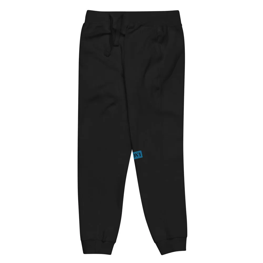 Capital H's Unisex Fleece Sweatpants (Black Hoovi Print) Muted Blue & Muted Red Logo