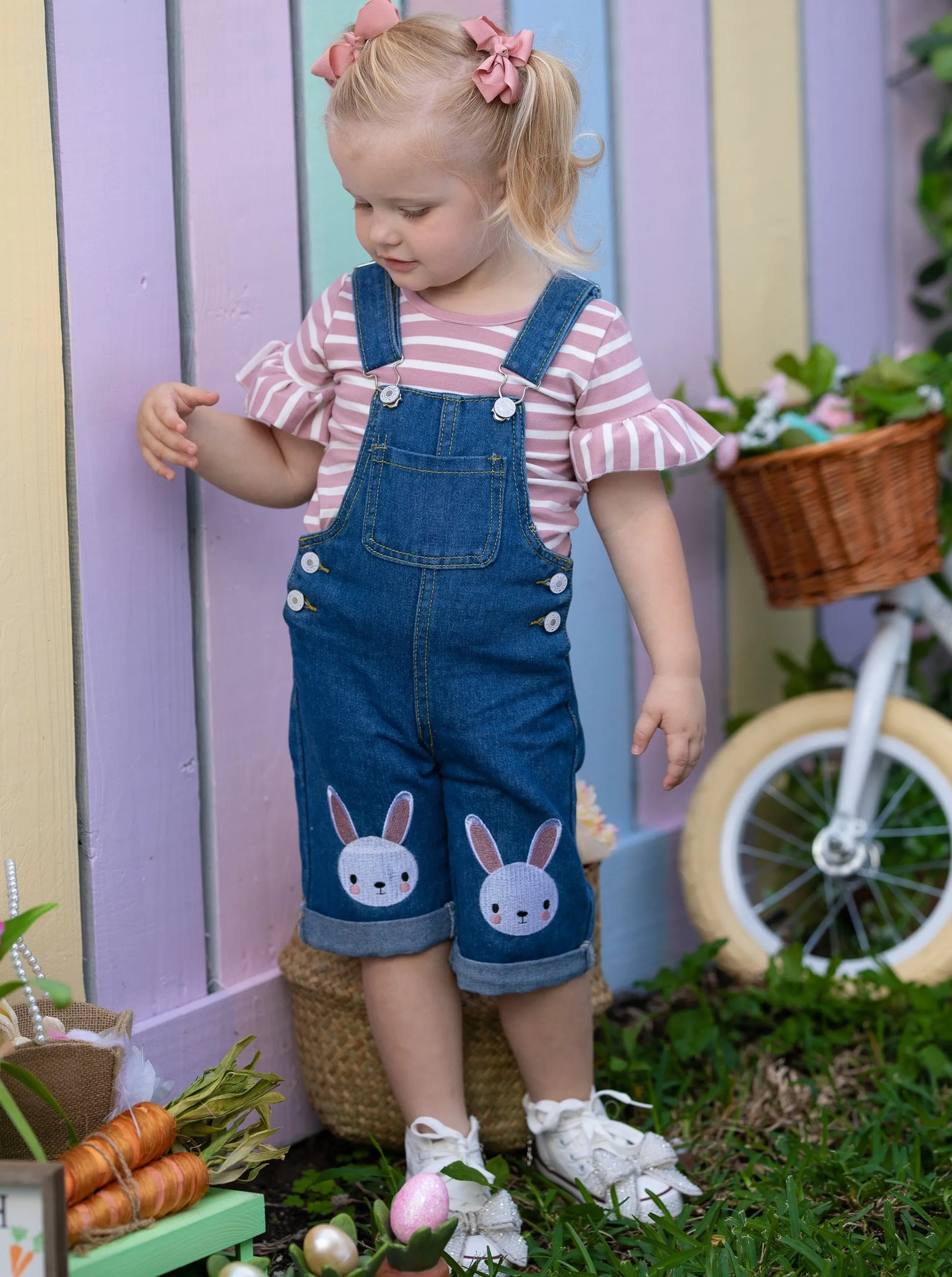 Carefree Bunny Denim Overall Set