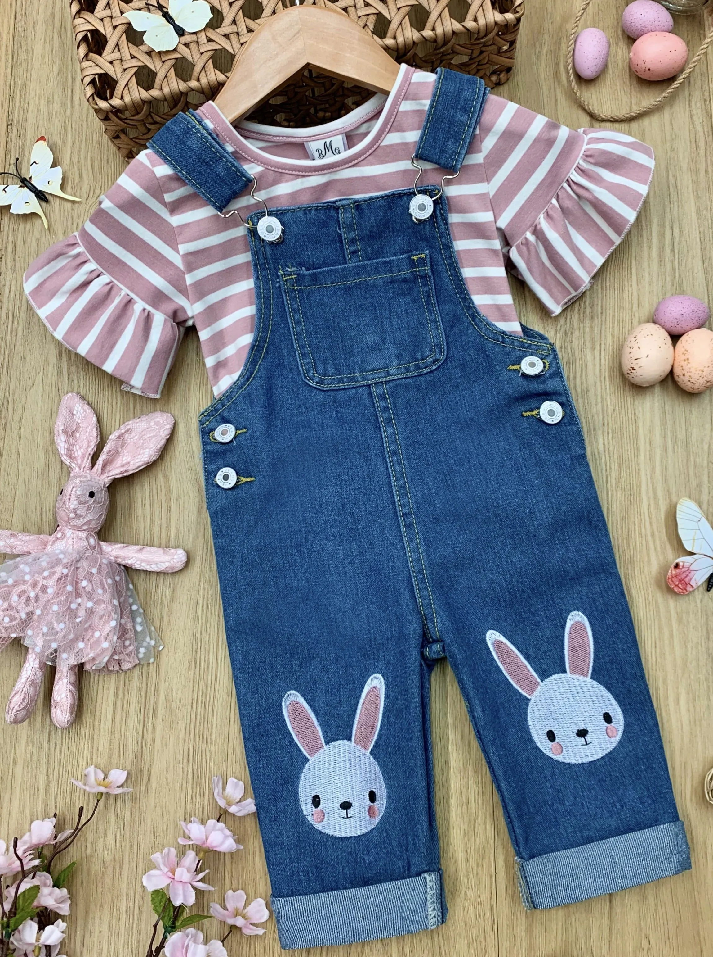 Carefree Bunny Denim Overall Set