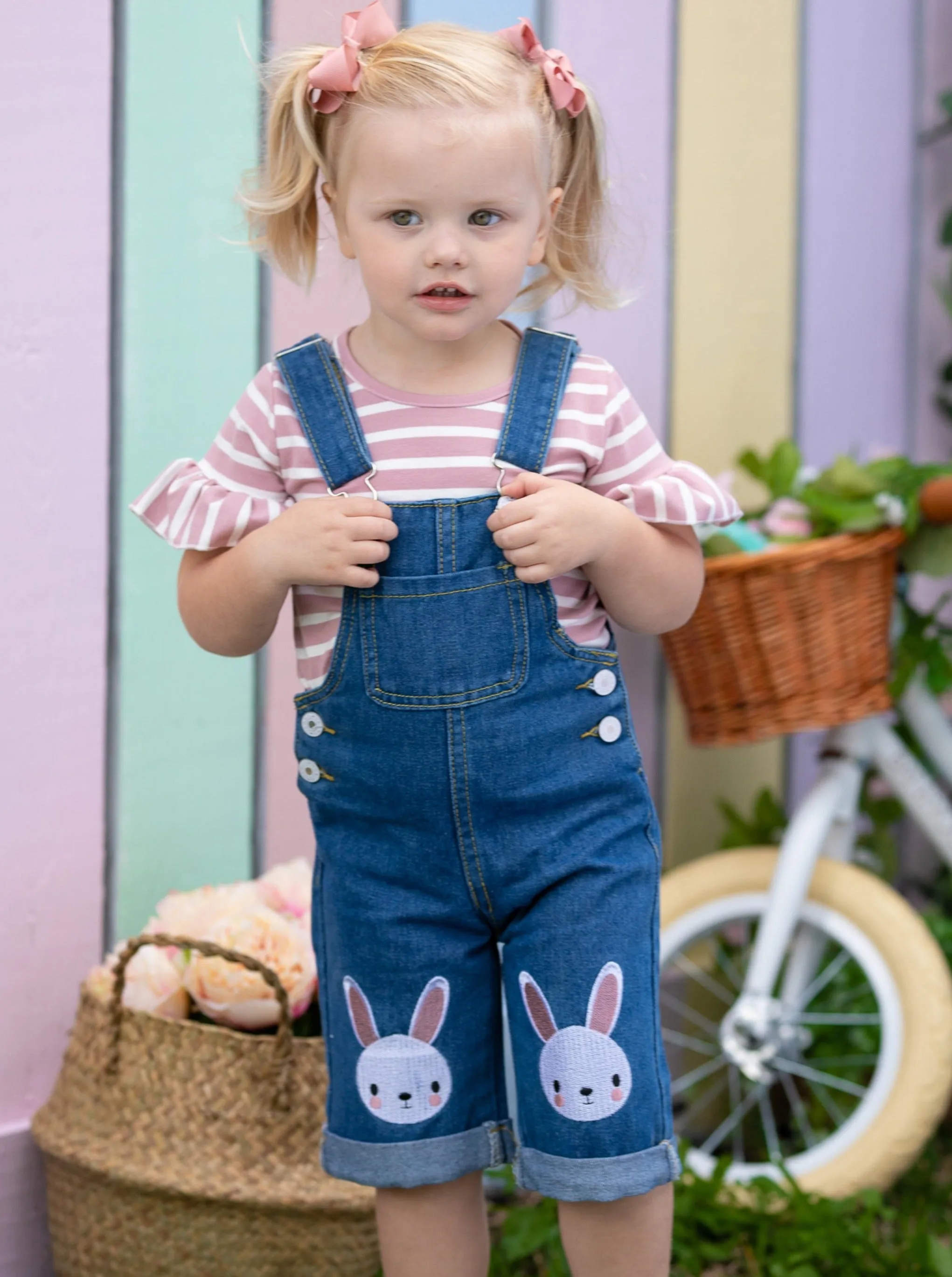 Carefree Bunny Denim Overall Set