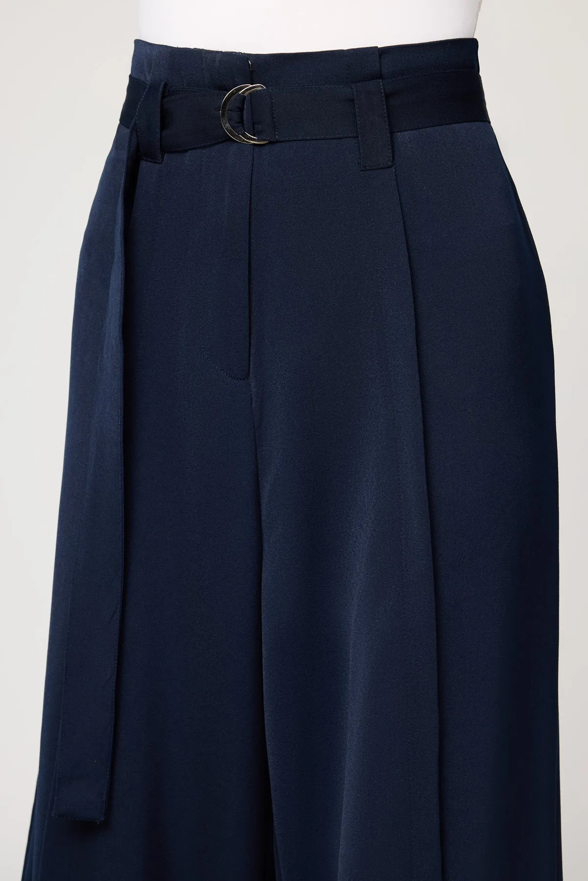 Celestial Navy Belted Flared Korean Pants