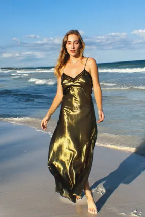 Charlene Metallic Silk Slip Dress by Miguelina