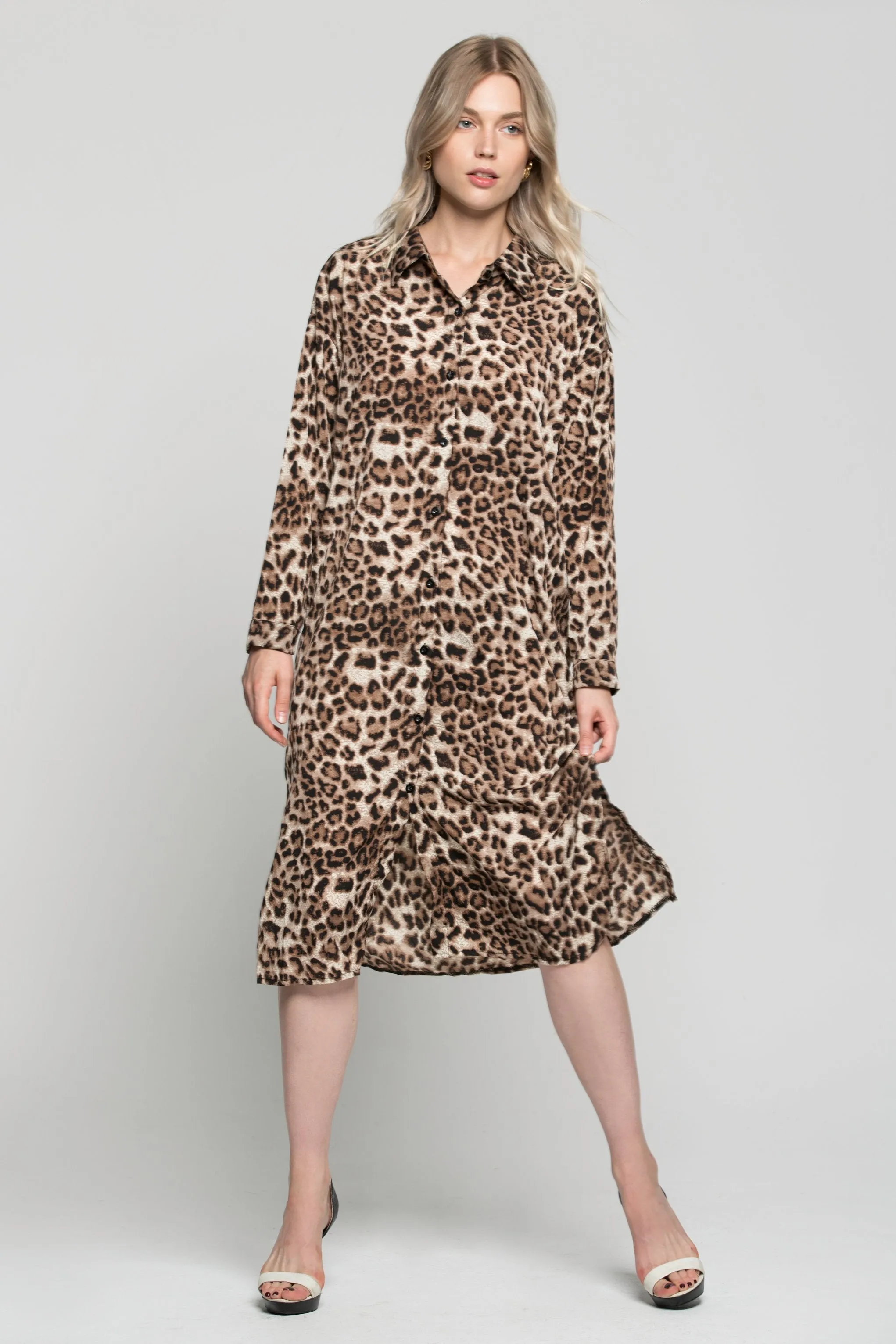 Cheetah Print Oversized Shirt Dress