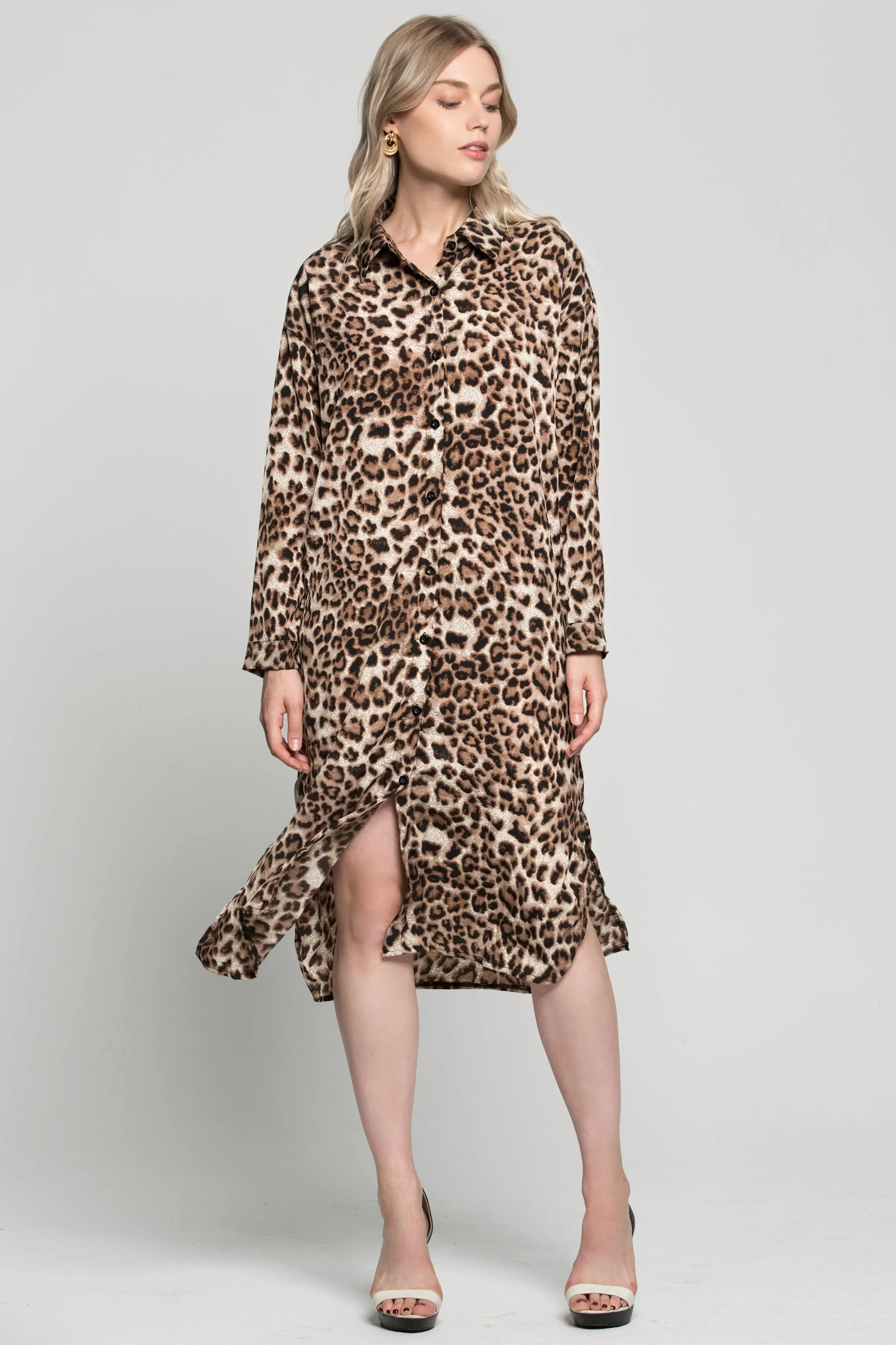 Cheetah Print Oversized Shirt Dress