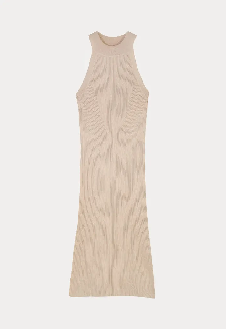 Choice Knitted Sleeveless Bodycon Dress Beige