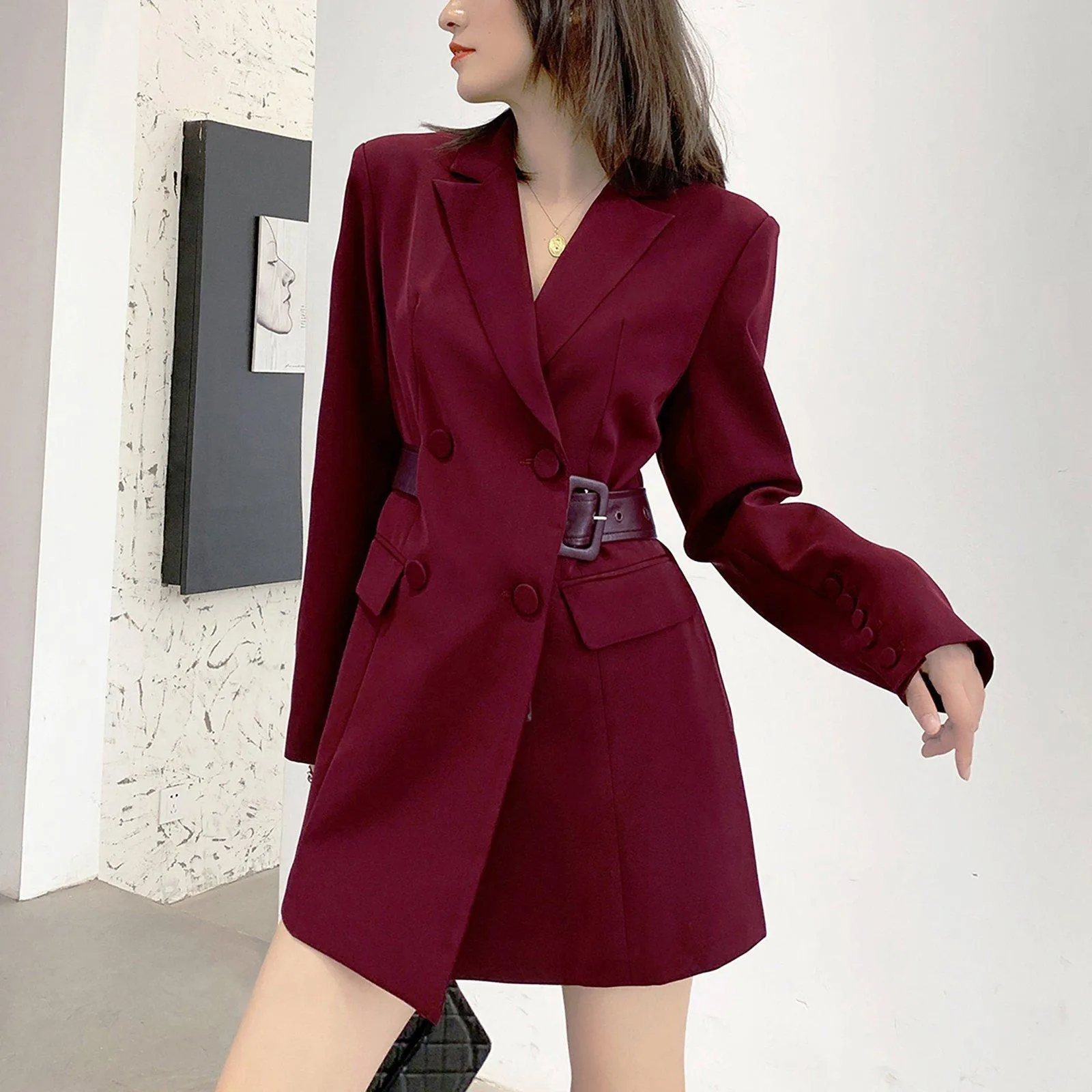 Claret Double Breasted Fit & Flare Blazer Dress