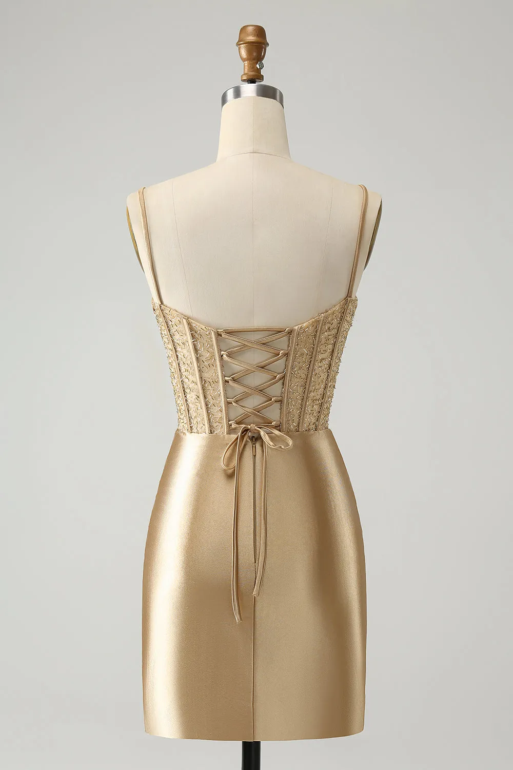 Classy Gold Bodycon Corset Short Homecoming Dress with Lace Up Back