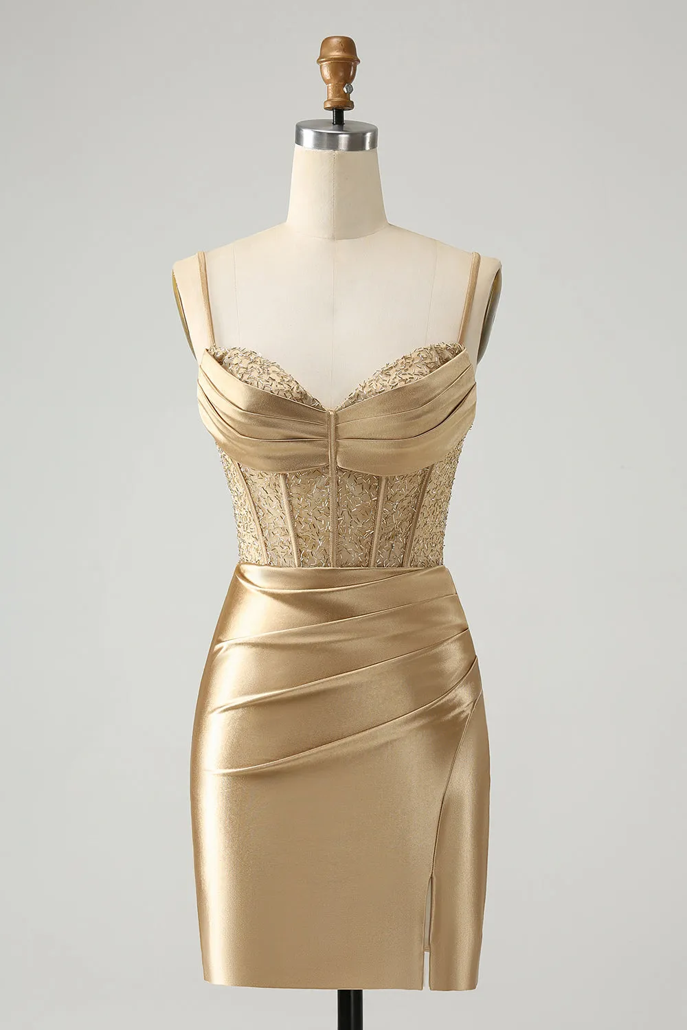 Classy Gold Bodycon Corset Short Homecoming Dress with Lace Up Back