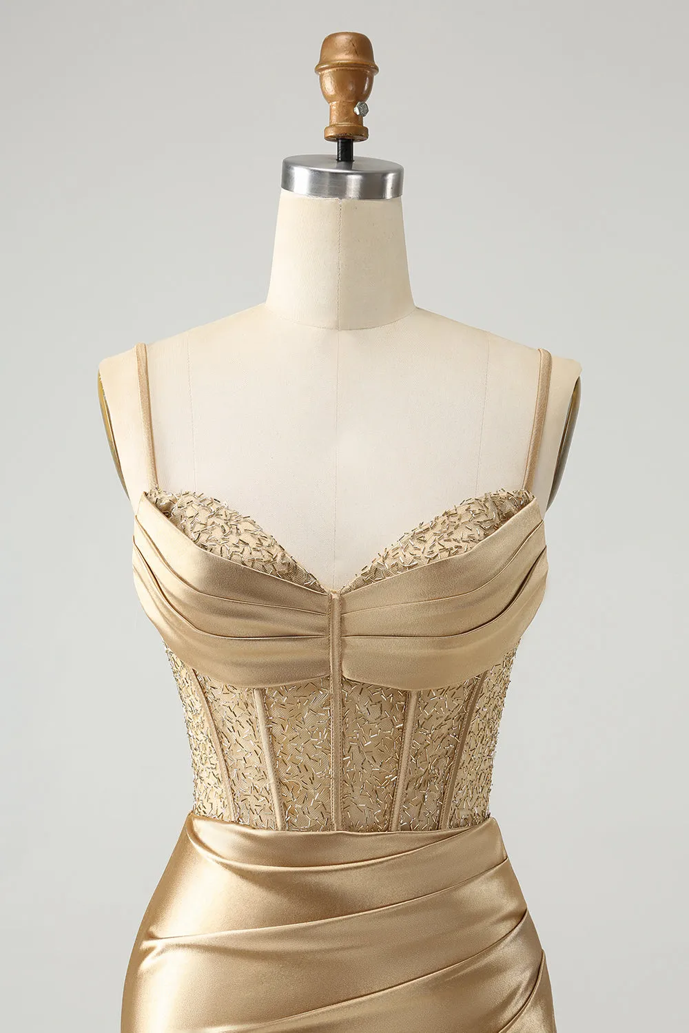 Classy Gold Bodycon Corset Short Homecoming Dress with Lace Up Back