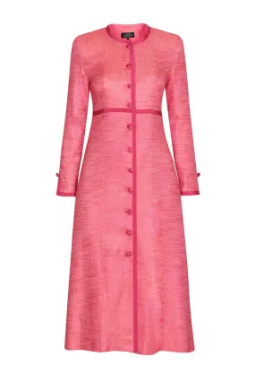 Coat-Dress in Pink/Orange Tweed with Pink Trim - Sienna