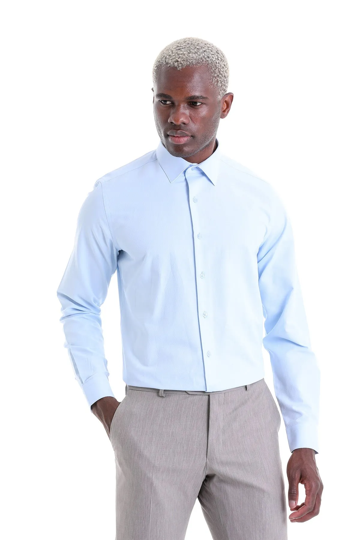 Comfort Fit Long Sleeve Cotton Blend Light Blue Dress Shirt