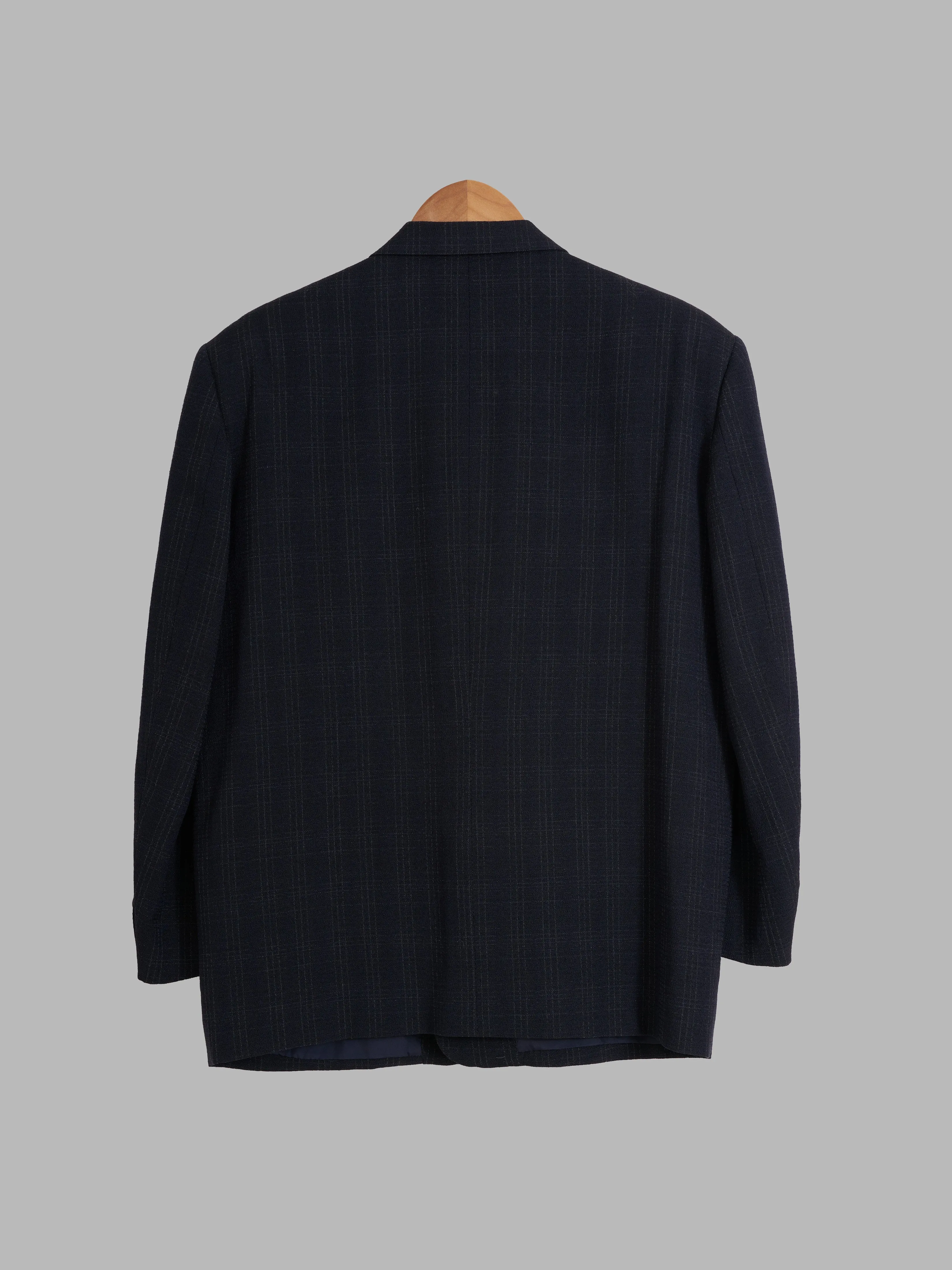 Comme des Garcons Homme 1988 dark navy wool check three button blazer - S M