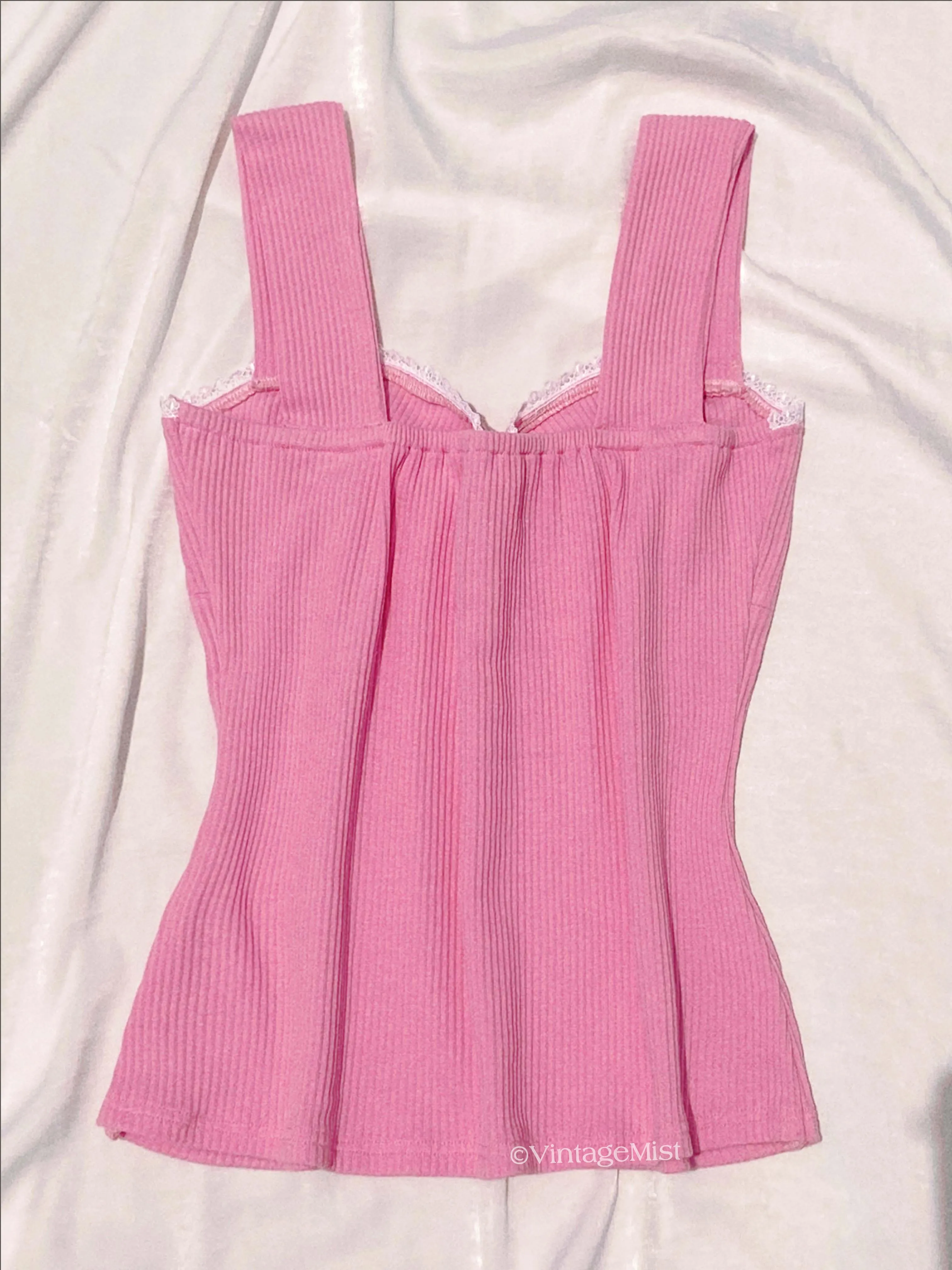 Coquette Ribbed Cami Top With Lace Trim