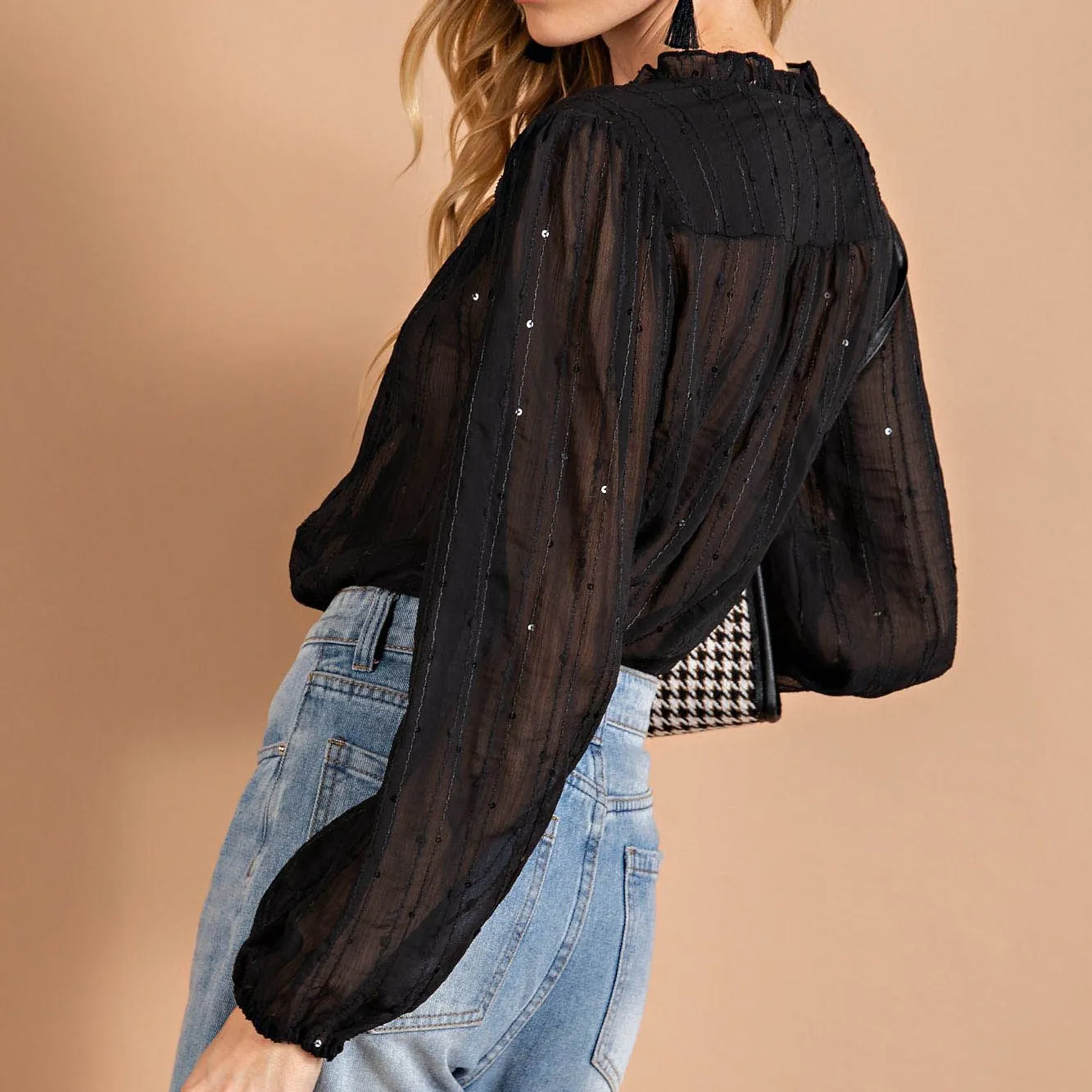 Crinkle Chiffon Bodysuit in Black